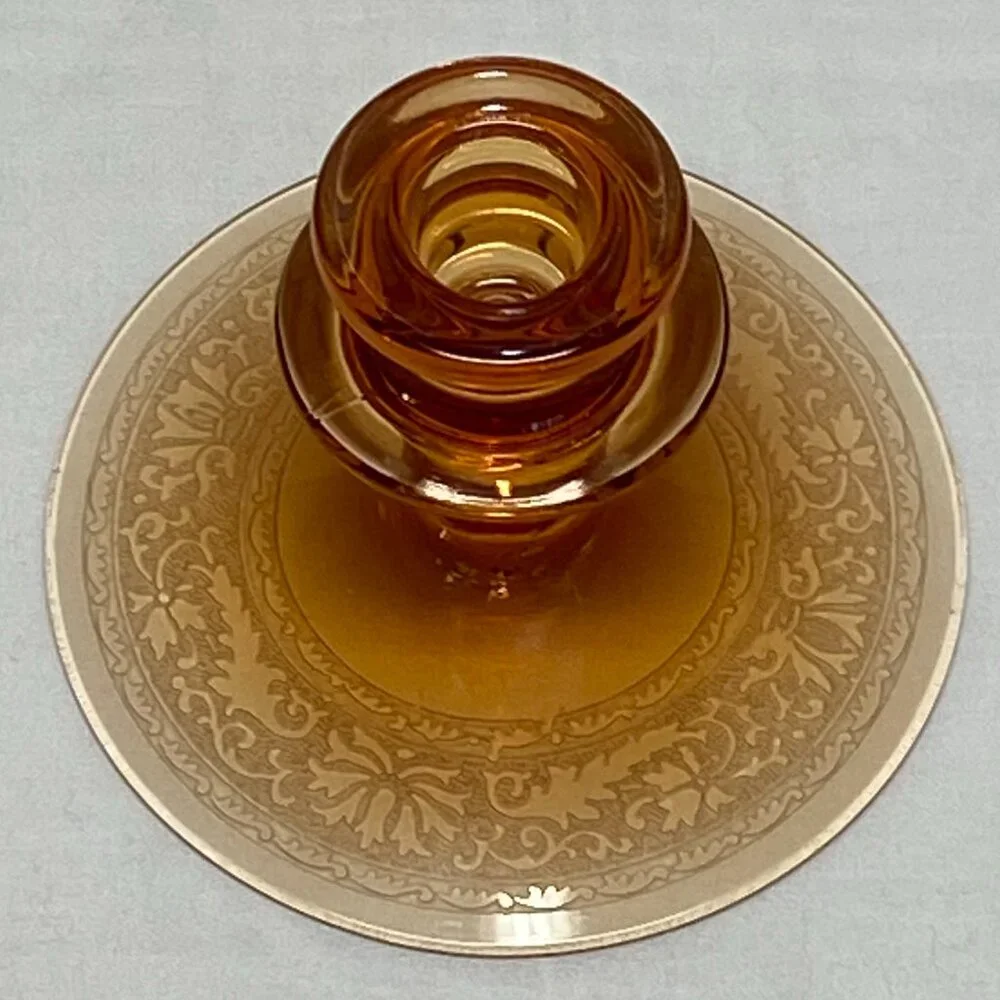 Fostoria Royal Amber Etched #2362 Single Candlestick Vintage Depression Glass